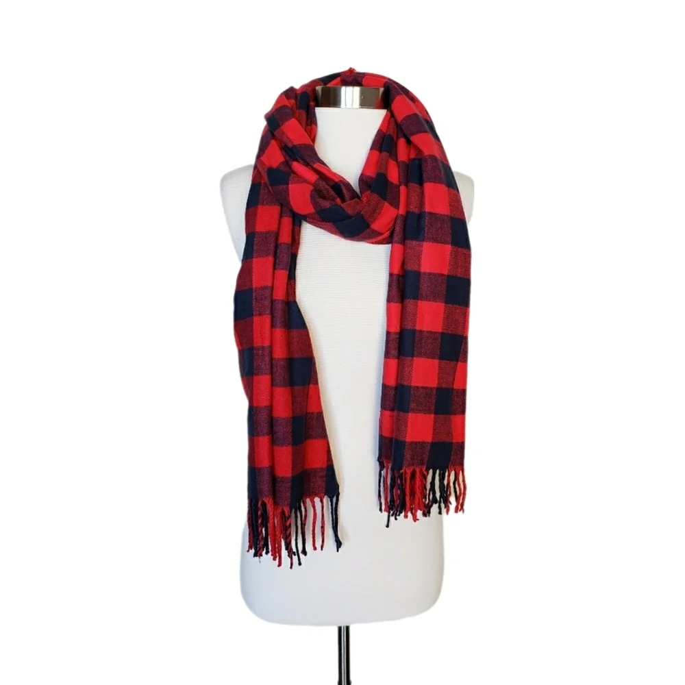 NWT J. Crew Red & Navy Check Plaid Oversized Winter Scarf